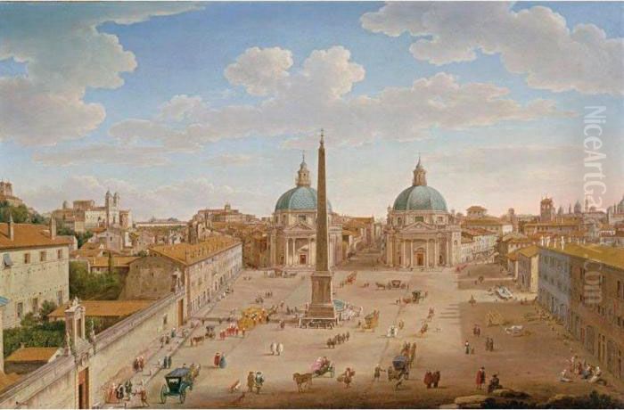 The Piazza Del Popolo, Rome Oil Painting by Hendrik Frans van Lint (Studio Lo)