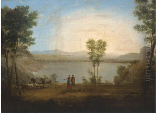 A Classical Landscape With A Shepherd And Shepherdess By Alake Oil Painting by Hendrik Frans van Lint (Studio Lo)