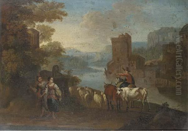 An Italianate River Landscape Oil Painting by Hendrik Frans van Lint (Studio Lo)