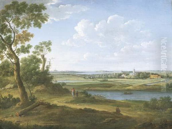 An Extensive River Landscape Oil Painting by Hendrik Frans van Lint (Studio Lo)