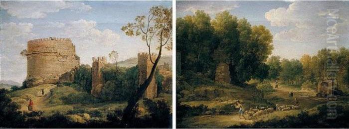 A Roman Landscape With The Tomb Of Cecilia Metella Oil Painting by Hendrik Frans van Lint (Studio Lo)
