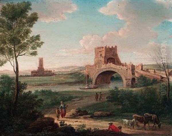 The Ponte Salario On The Aniene; And The Ponte Lucano, Neartivoli Oil Painting by Hendrik Frans van Lint (Studio Lo)