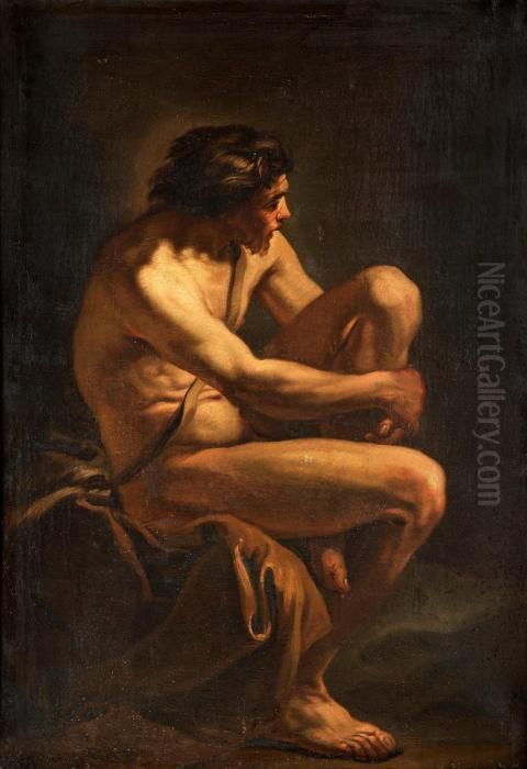 Sitting Male Model Oil Painting by Carle van Loo