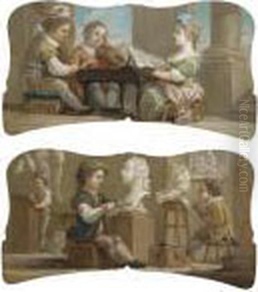 An Allegory Of Music;
 An Allegory Of Sculpture Oil Painting by Carle van Loo