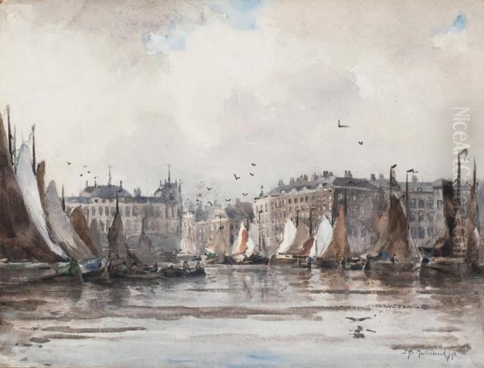 Port En Hollande Oil Painting by Johann Hendrik Van Mastenbroek