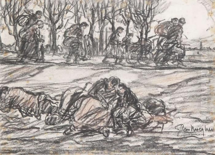 Oorlogsvluchtelingen Oil Painting by Eugeen Van Mieghem