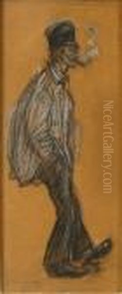 Rokende Wandelaar Metkrant ??? Ochtend Wandling.
Promeneur Fumant Avec Journal Oil Painting by Eugeen Van Mieghem