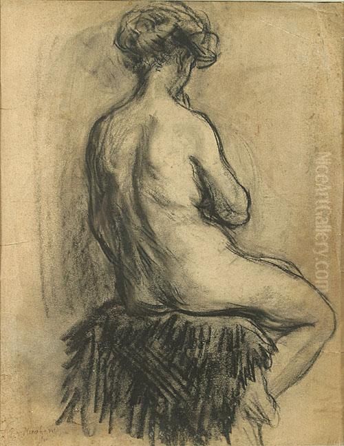 Nu Assis De Dos Oil Painting by Eugeen Van Mieghem