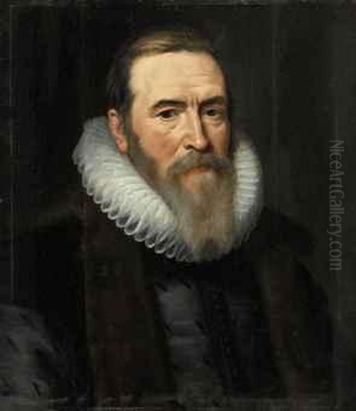Portrait Of Johan Van 
Oldenbarnevelt (1547-1619), Bust-length, In Afur-lined Coat And White 
Ruff Oil Painting by Michiel Jansz. Van Miereveldt