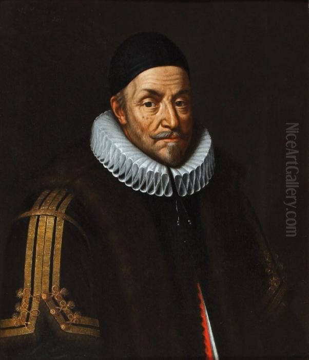 Portrait Of Princewilliam Of Orange, Bust-length, Wearing A Lace Collar And A Blackcap Oil Painting by Michiel Jansz. Van Miereveldt