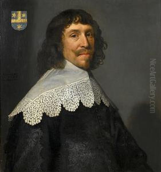 Portrait Of Jacob Pauw Of Delft,
 Half-length, In An Embroidered Black Silk Tunic And Lace Collar Oil Painting by Michiel Jansz. Van Miereveldt