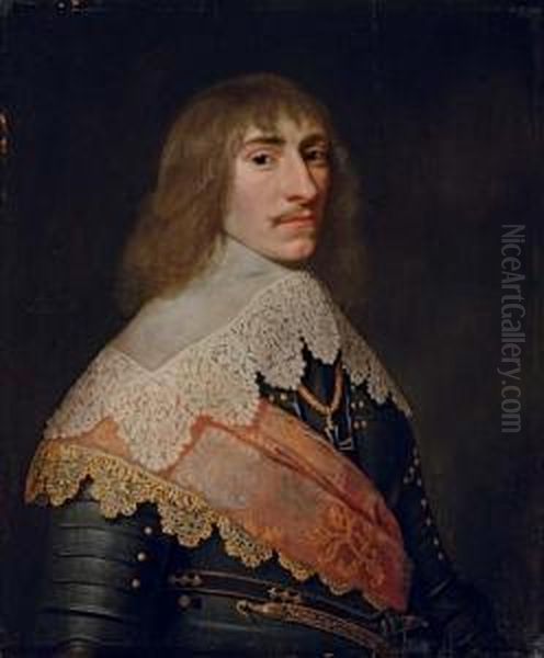 Portrait Of A Nobleman, Half-length, In Armour With An Orange Embroidered Sash Oil Painting by Michiel Jansz. Van Miereveldt