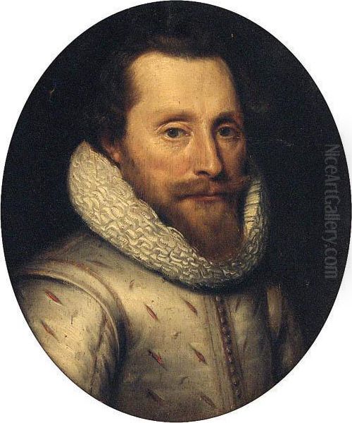 Portrait Of Maurice Of Nassau, 
Prince Of Orange, Bust-length, In Aslashed Doublet And A Ruff; And 
Portrait Of A Lady, Bust-length,wearing A Chain Necklace And A Ruff Oil Painting by Michiel Jansz. Van Miereveldt