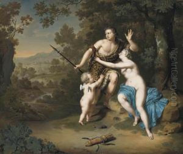 Venus And Adonis Oil Painting by Willem Van Mieris Leiden