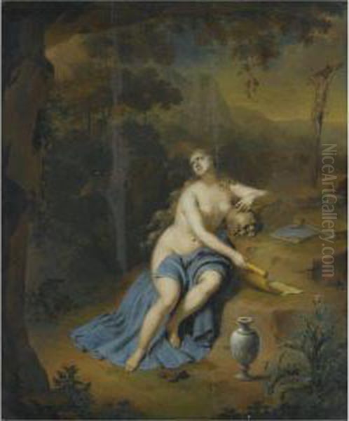 The Penitent Mary Magdalene In A Landscape Oil Painting by Willem Van Mieris Leiden