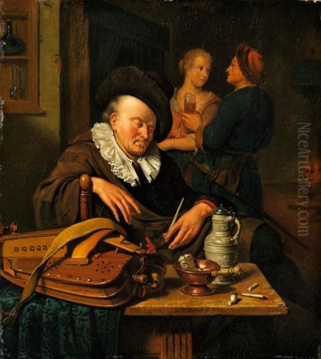 Der Leierkastenmann Oil Painting by Willem Van Mieris Leiden