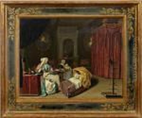 Vornehme Familie Mit Kind In Der Wiege Oil Painting by Willem Van Mieris Leiden