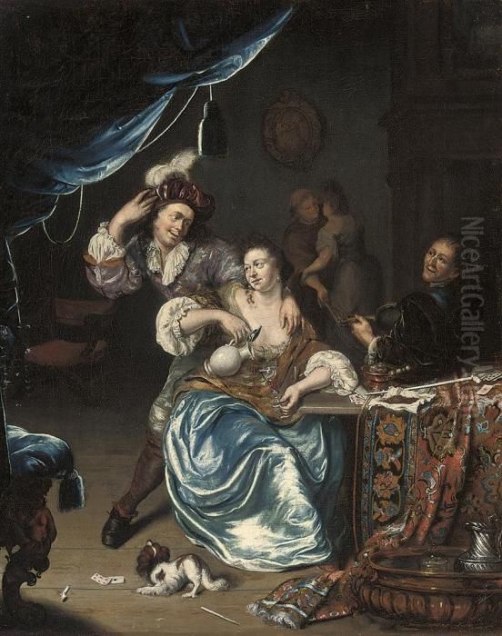 Figures Making Merry In An Interior Oil Painting by Willem Van Mieris Leiden