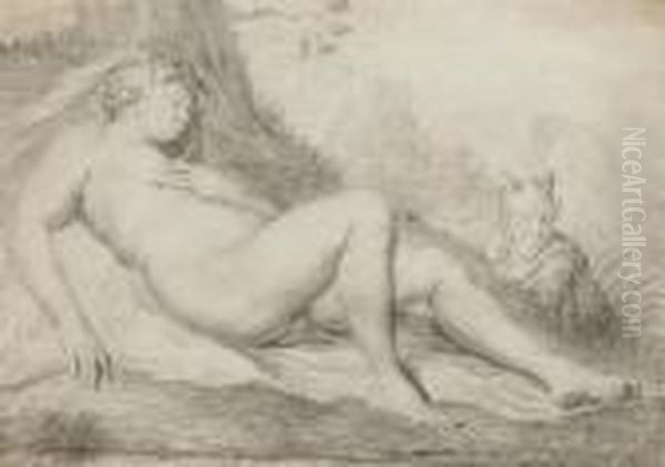 Sleeping Nymph Watched By A Satyr Oil Painting by Willem Van Mieris Leiden