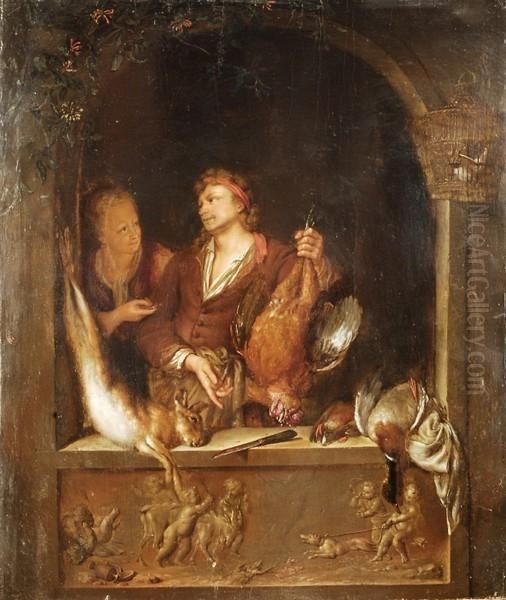 Figure Alla Finestra Con Cacciagione Oil Painting by Willem Van Mieris Leiden