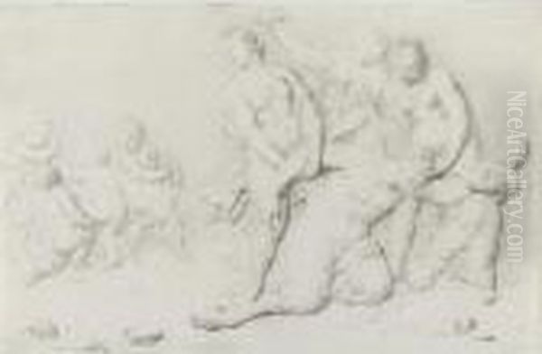 Nymphs, Putti And A Satyr In Bacchic Revels Oil Painting by Willem Van Mieris Leiden