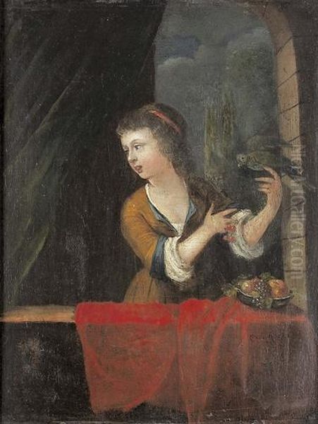 Junge Dame Mit Papagei. Oil Painting by Willem Van Mieris Leiden