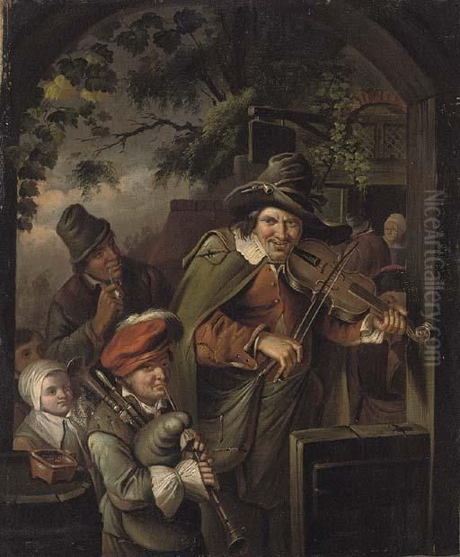 Musicians At The Entrance To An Inn Oil Painting by Willem Van Mieris Leiden