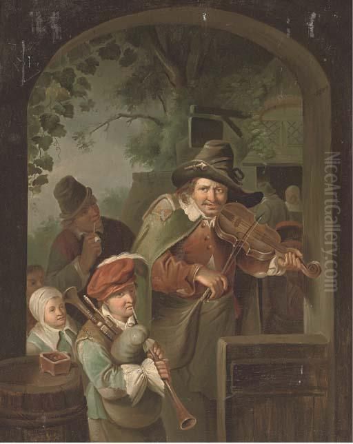 Musicians At An Entrance To An Inn Oil Painting by Willem Van Mieris Leiden