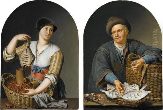Fish Wife (#) The Fish Seller Oil Painting by Willem Van Mieris Leiden