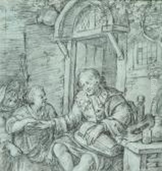 Hurdy Gurdy Player Oil Painting by Willem Van Mieris Leiden