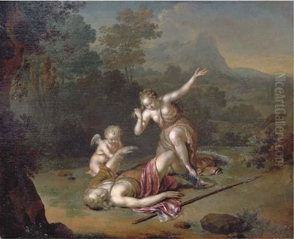 Venus And Adonis Oil Painting by Willem Van Mieris Leiden