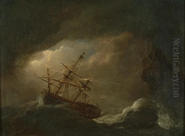 Ship Dismasted In A Storm Oil Painting by Willem Van Mieris Leiden