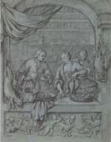 A Woman Selling Game At A Window Oil Painting by Willem Van Mieris Leiden