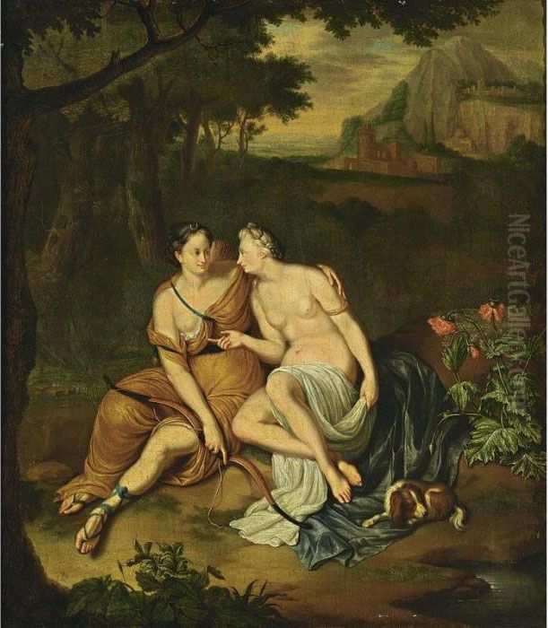 Diana And Callisto In A Classical Landscape With A King Charles Spaniel Oil Painting by Willem Van Mieris Leiden