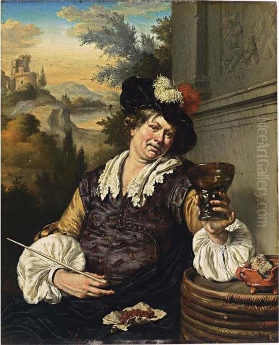 A Man Seated Holding A Oil Painting by Willem Van Mieris Leiden