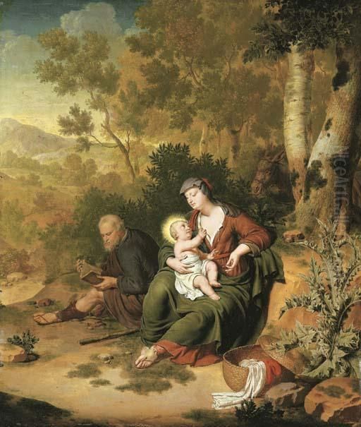 The Rest On The Flight Into Egypt Oil Painting by Willem Van Mieris Leiden