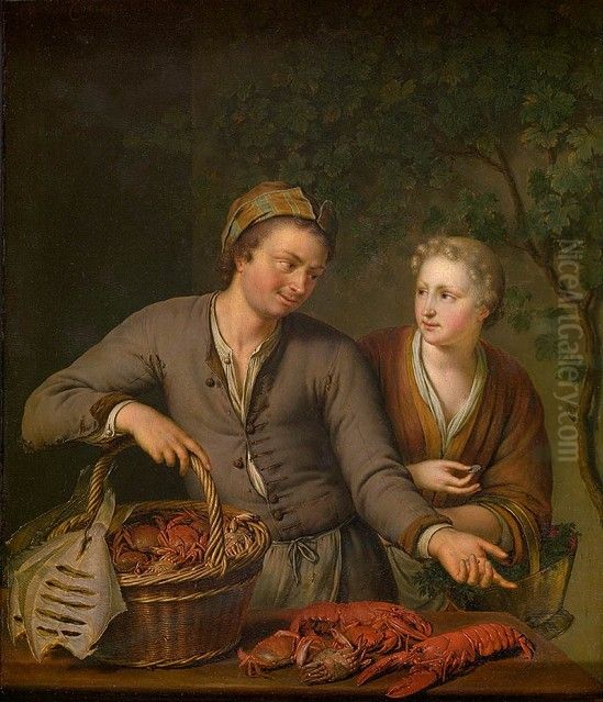 The Fish Seller Oil Painting by Willem Van Mieris Leiden