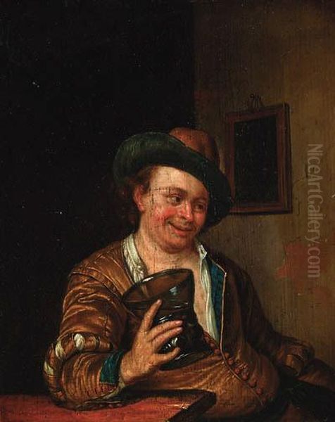 A Peasant Man Holding A Large Roemer At A Table In Aninterior Oil Painting by Willem Van Mieris Leiden