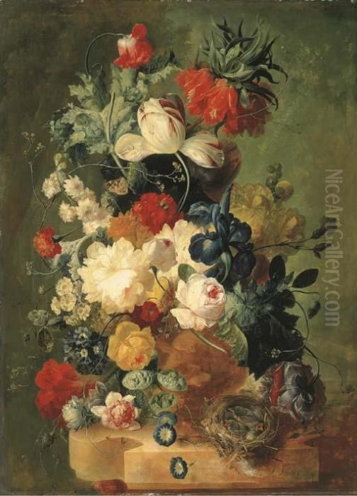Flowers In Asculpted Urn Oil Painting by Jan van Os