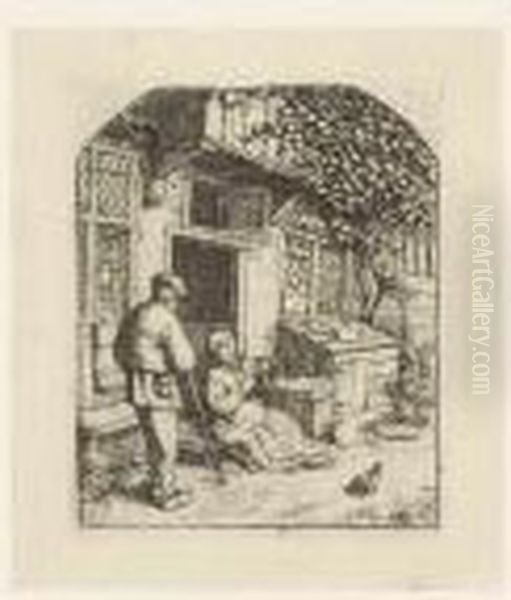 The Woman Winding Wool Upon A Wheel Oil Painting by Adriaen Jansz. Van Ostade