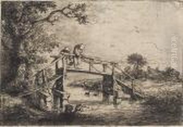 Die Angler Auf Der Brucke Oil Painting by Adriaen Jansz. Van Ostade
