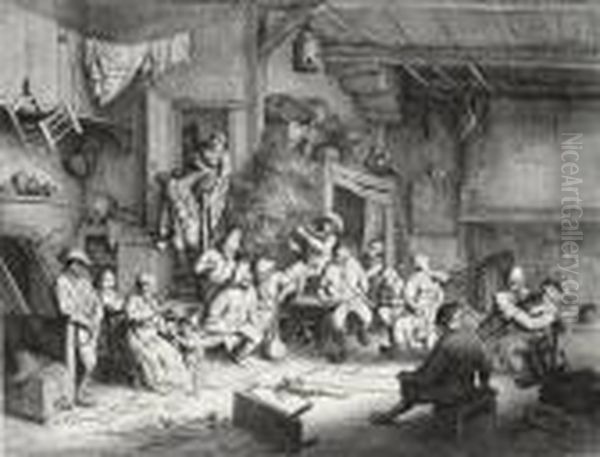 Dance In The Inn Oil Painting by Adriaen Jansz. Van Ostade