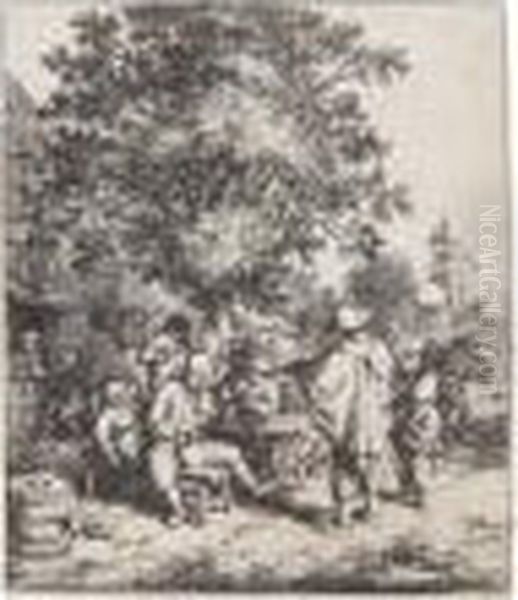 The&nbsp;fiddler And The Hurdy-gurdy Boy (g., Holl.45) Oil Painting by Adriaen Jansz. Van Ostade