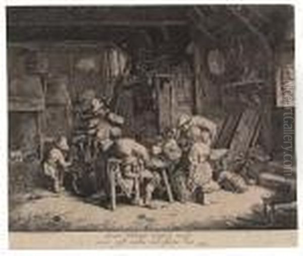 Two Etchings.
The Dance In The Inn Oil Painting by Adriaen Jansz. Van Ostade