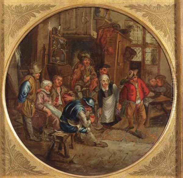 Peasants Merry Making In An Inn Oil Painting by Adriaen Jansz. Van Ostade