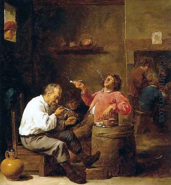 Smokers in an Interior Oil Painting by David The Younger Teniers