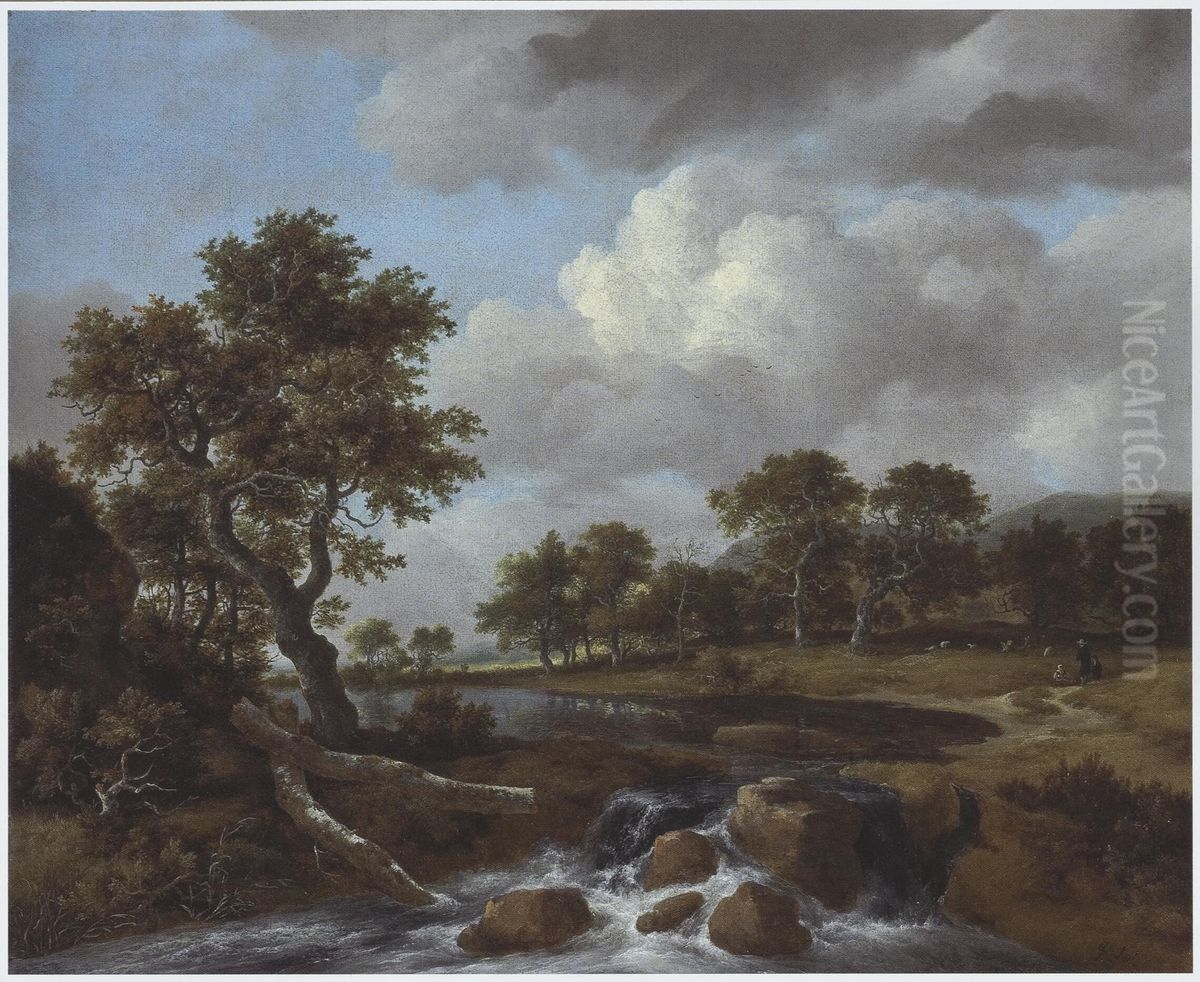 A Wooded River Landscape With A Shepherd Oil Painting by Jacob Van Ruisdael