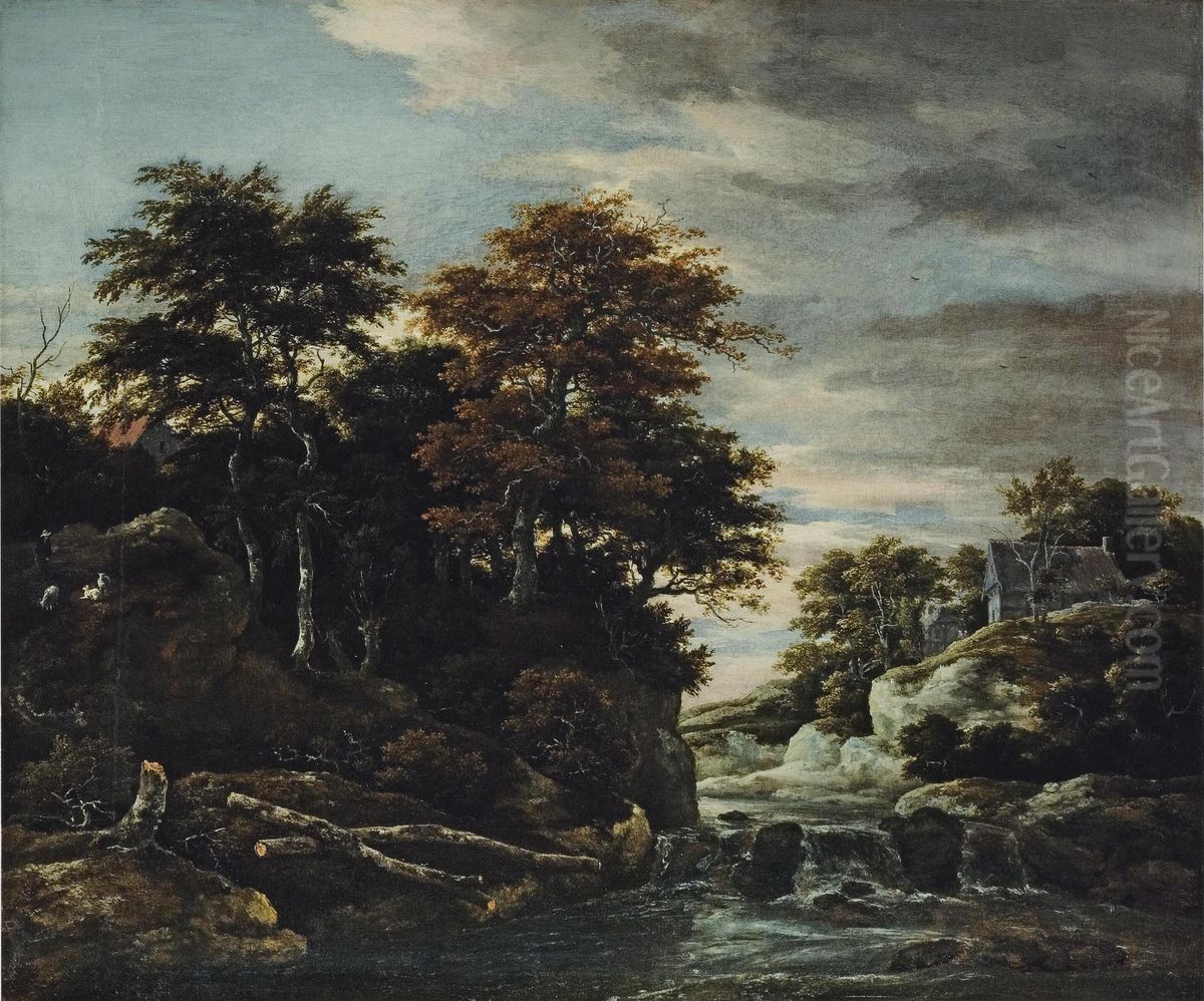 Landschaft Mit Wasserfall Oil Painting by Jacob Van Ruisdael