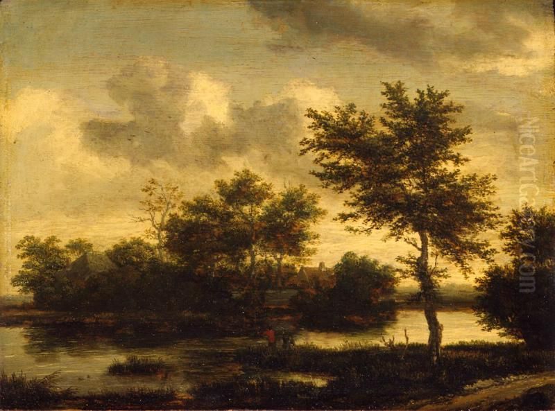 A River Landscape Oil Painting by Jacob Van Ruisdael