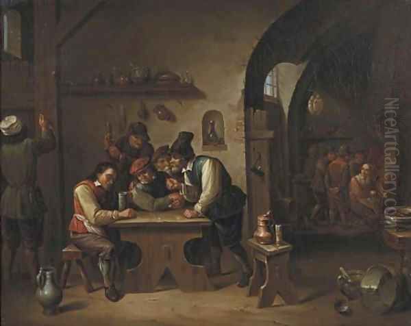 Peasants playing dice and making merry in an inn Oil Painting by David The Younger Teniers